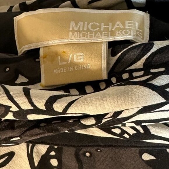 Michael Kors Shirt Top Blouse Floral Long Sleeve Black Large Boat Neck Formal - Picture 2 of 10